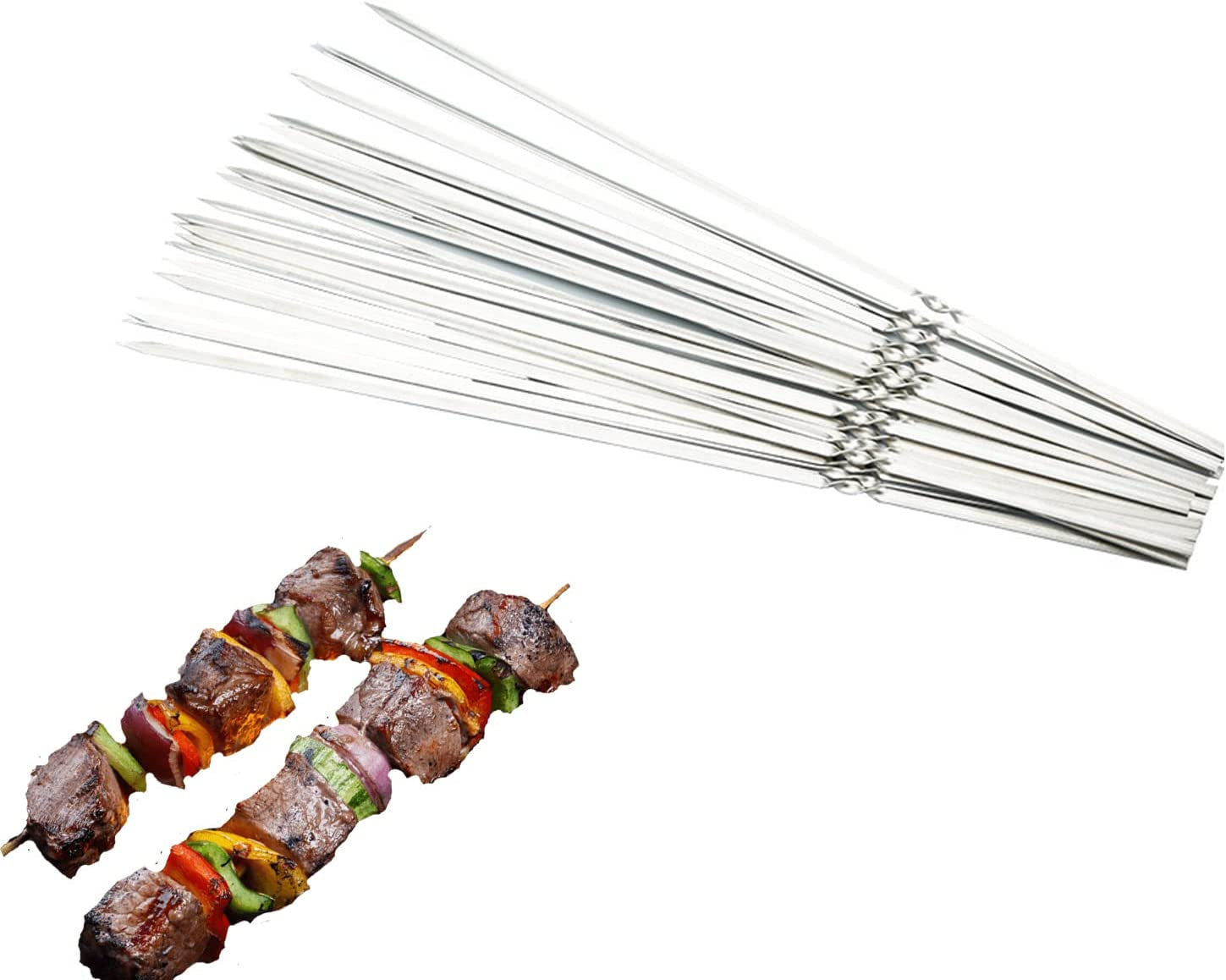 Zhi Jin, 1 Set of 10 Kebab Barbecue Skewers Stainless Steel Skewers Reusable for Grilling BBQ