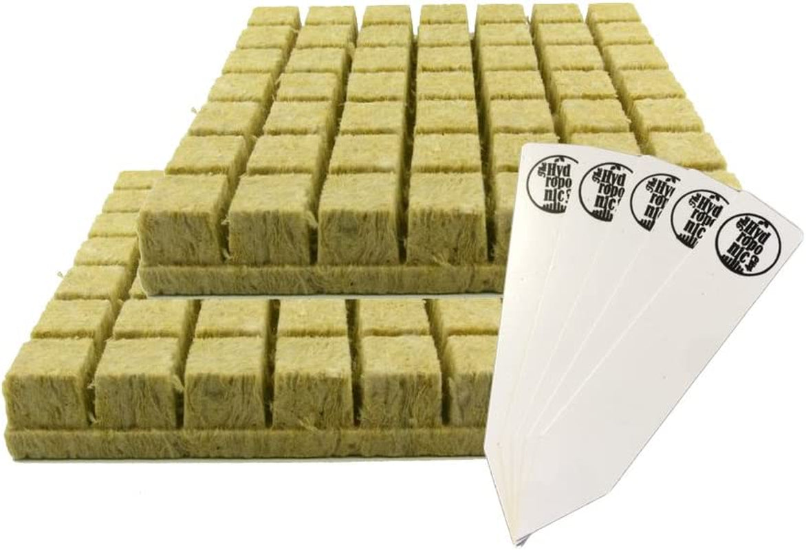 The Hydroponic City, 1.5" Grodan Rockwool Cubes for Seed Starter (28 Hydroponic Plugs) + Thcity Stake