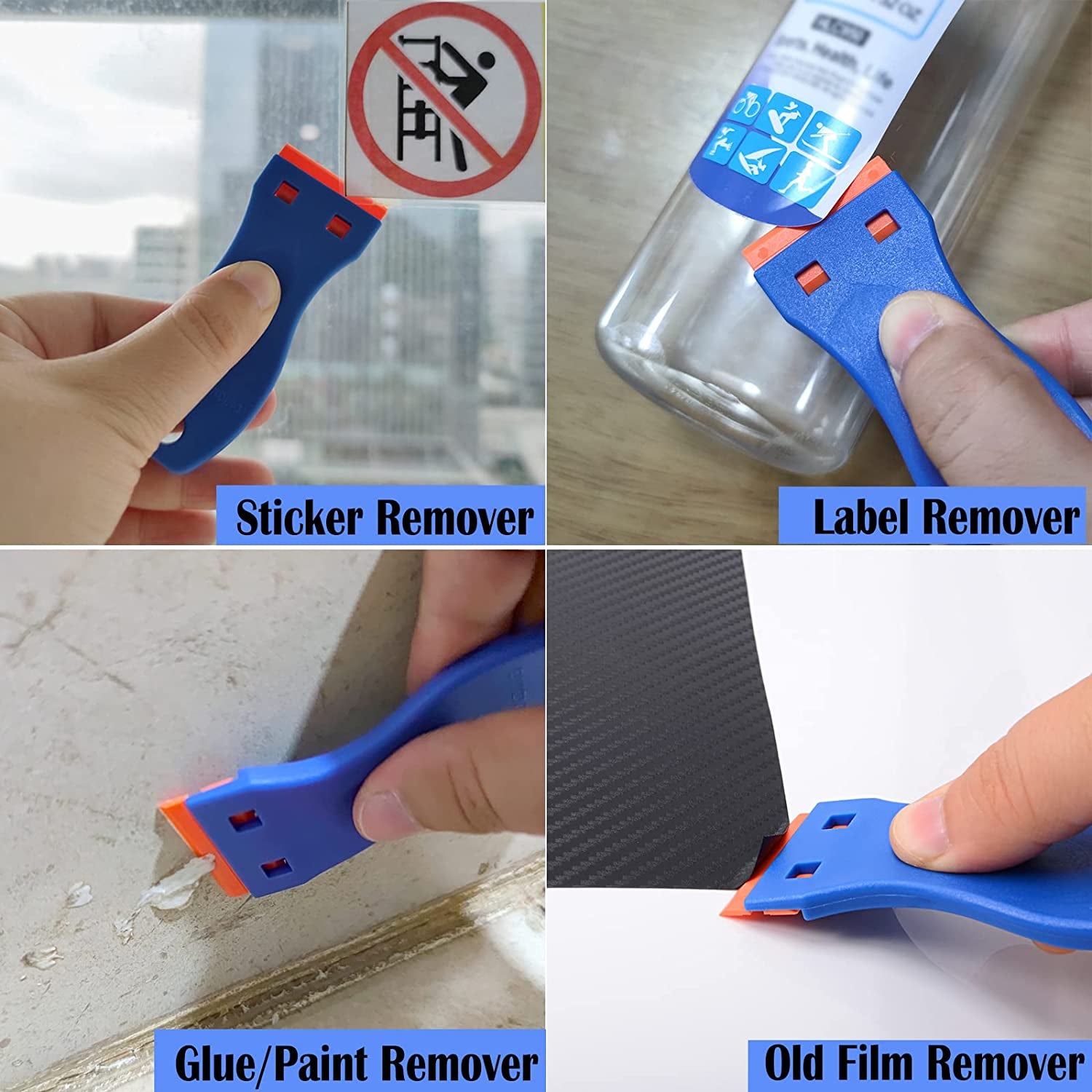 secretgreen.com.au, 1.5" Plastic Razor Scraper with 10Pcs Double Edged Plastic Blades for Removing Labels Stickers Decals on Glass Windows (Blue)