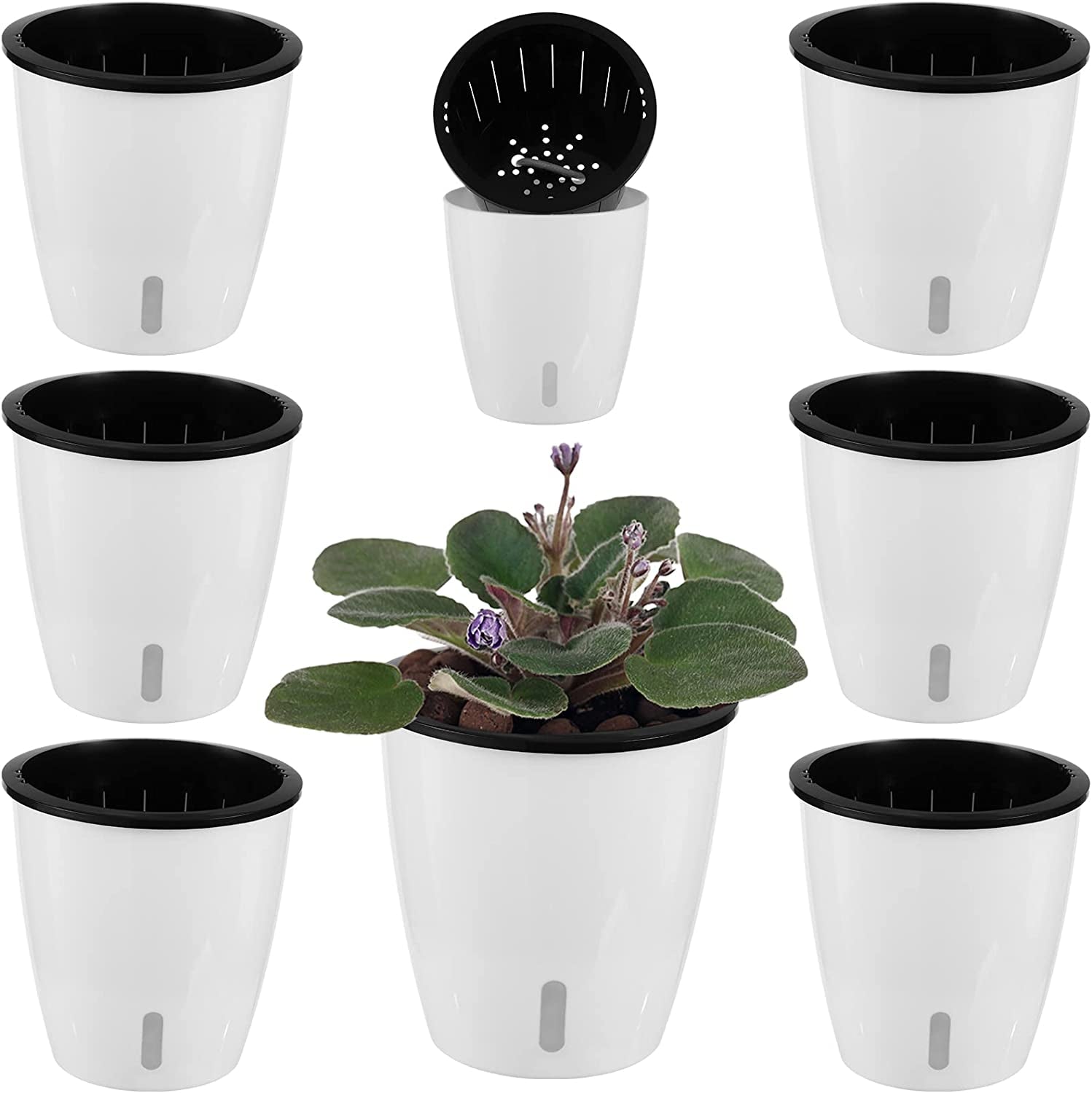 Planterhoma, 10 Pack 5 Inch Self Watering Pots for Indoor Plants with Water Indicator,Small African Violet Pots for Plants,Self-Watering Planters White for Devil'S Ivy,Spider Plant,Orchid for Office Home Décor.