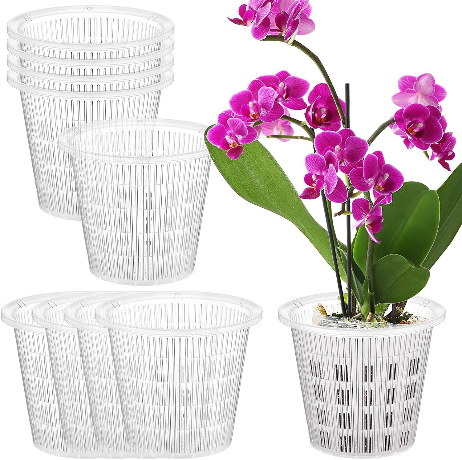 Patelai, 10 Pieces Clear Orchid Pot with Holes Set Orchid Breathable Slotted Clear Plastic Plant Pot Outdoor and Indoor Use (White,4.3 Inches, 5.5 Inches)