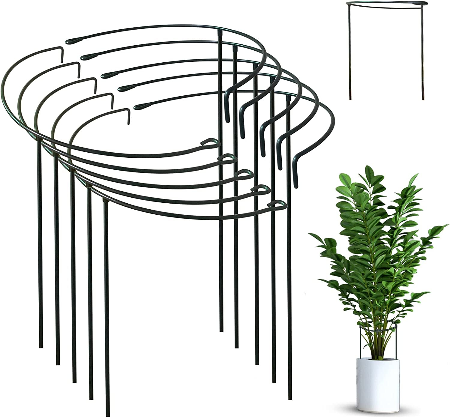 SZMDLX, 10 Pieces Half round Plant Support Stakes, 10" Wide X 14" High, Detachable Metal Garden Plant Supports Rings Cage, Border Support for Flowers Vine Tomato Outdoor Indoor Plant