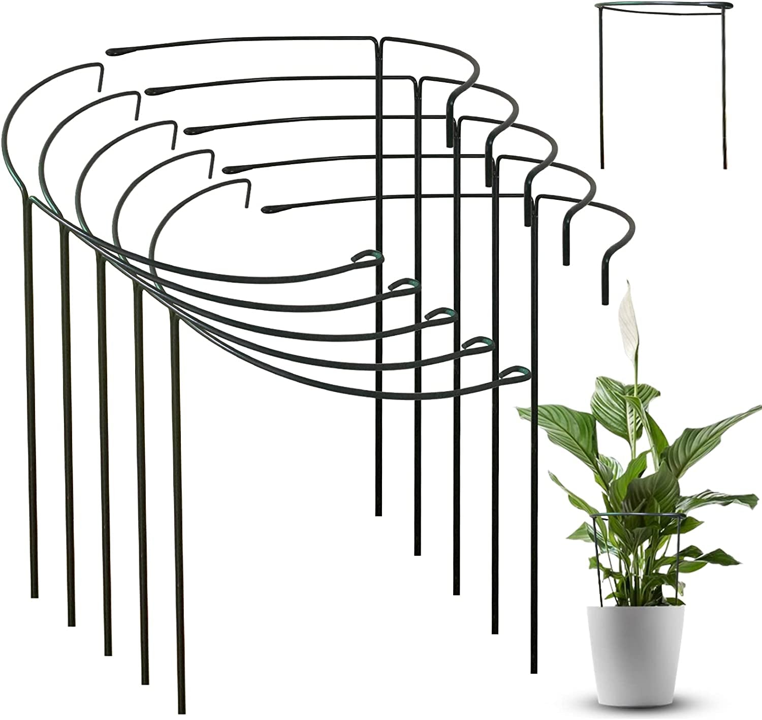 SZMDLX, 10 Pieces Half round Plant Support Stakes, 10" Wide X 14" High, Metal Garden Plant Supports Rings Cage, Border Support for Flowers Vine Tomato Outdoor Indoor Plant