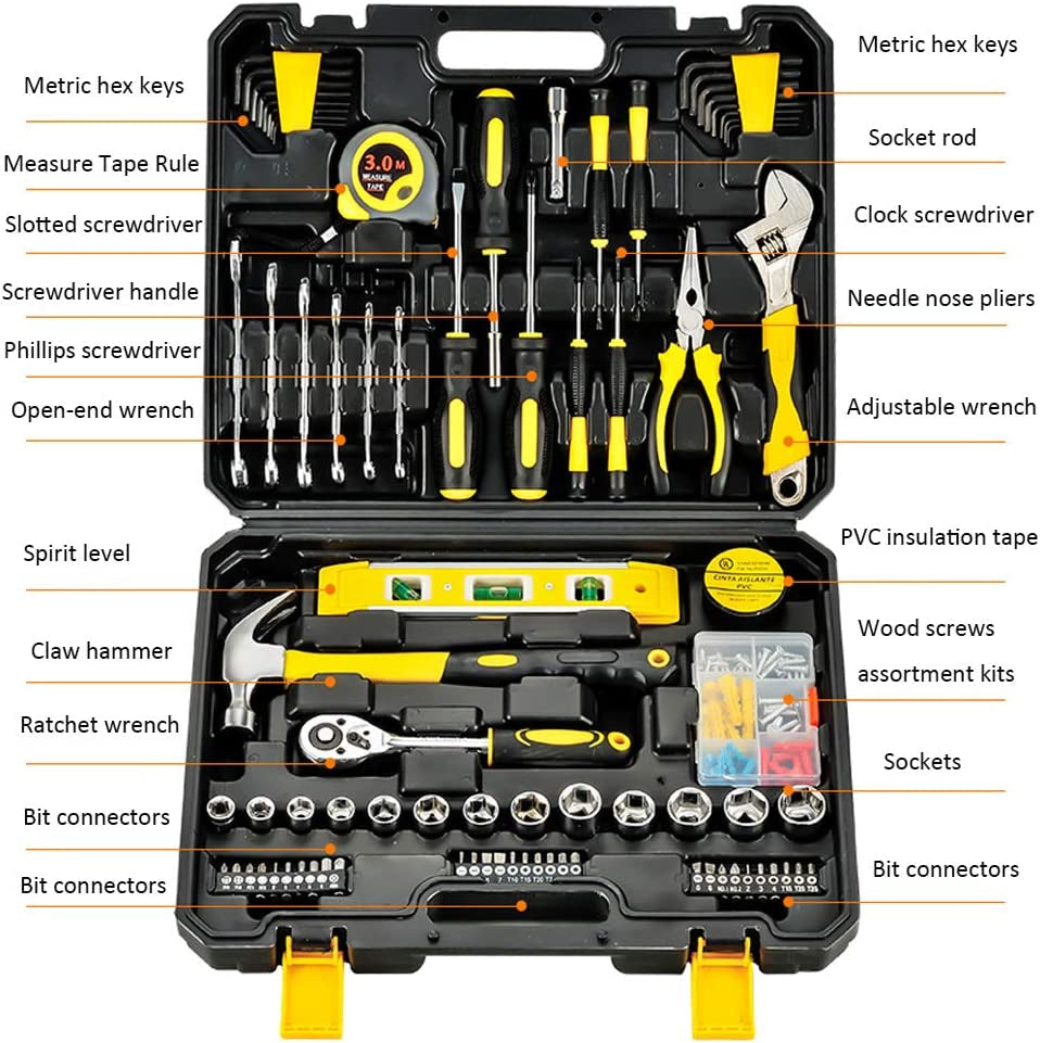 Nomel, 108 Pieces Multi Car Repair Combo Kits, General Home DIY Hardware Hand Tools Set with Portable Storage Toolbox Includes Hammer/Screwdrivers/Pliers/Hex Key, Carbon Steel Corrosion Resistance