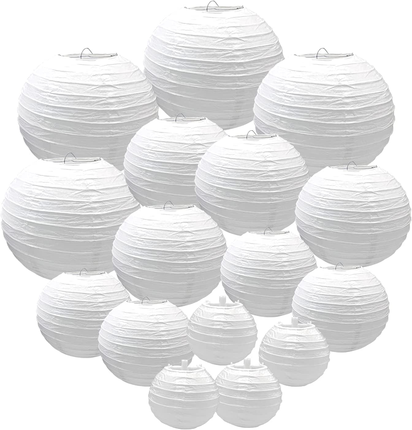 Hossom, 16 PCS Paper Lanterns, Colorful Paper Lantern (Multicolor, Size of 4”, 6”, 8”, 10”), Colorful Chinese round Lantern for Weddings, Baby Shower, Parties, Celebrations, Patios Decor