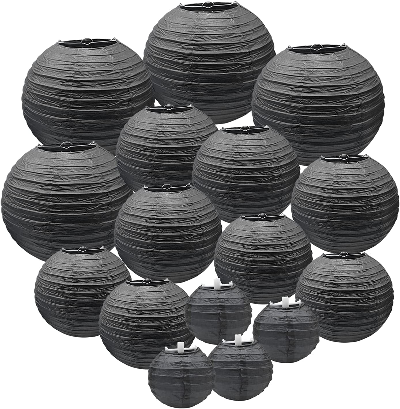 Hossom, 16 Pieces Paper Lanterns Decorative Black Paper Lantern round Chinese Paper Lanterns for Birthday Wedding Halloween Home Decor Party Decoration