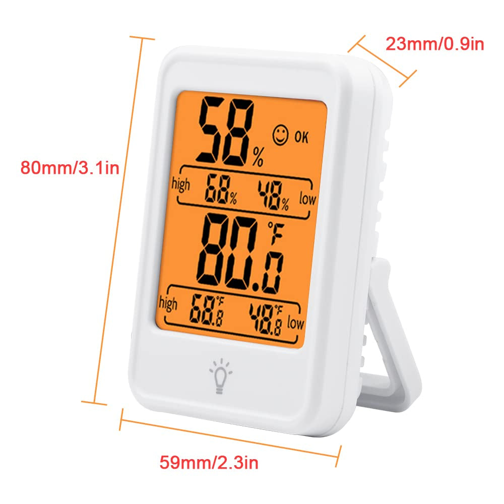 TIQUS, [2 Pack] TIQUS Hygrometer Humidity Gauge Indicator Digital Indoor Thermometer Room Temperature and Humidity Monitor with Touch Back Light White