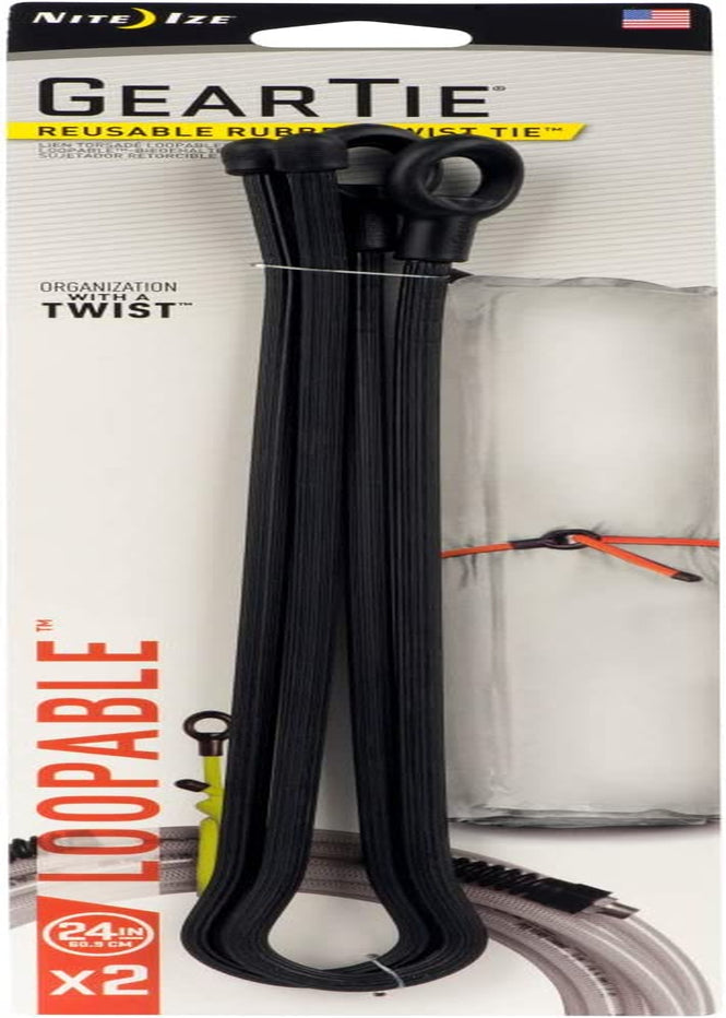 Nite Ize, (24 Inch, Black) - Nite Ize Gear Tie Loopable Twist Tie 60Cm - 2 Pack - Black