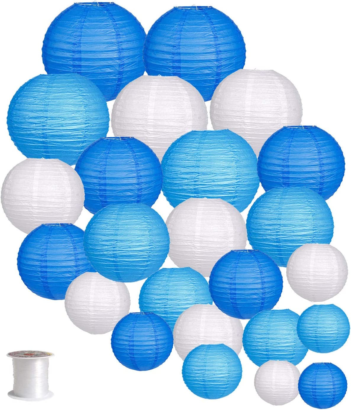 zilue, 24Pcs round Paper Lanterns for Wedding Birthday Party Baby Showers Decoration Blue/White