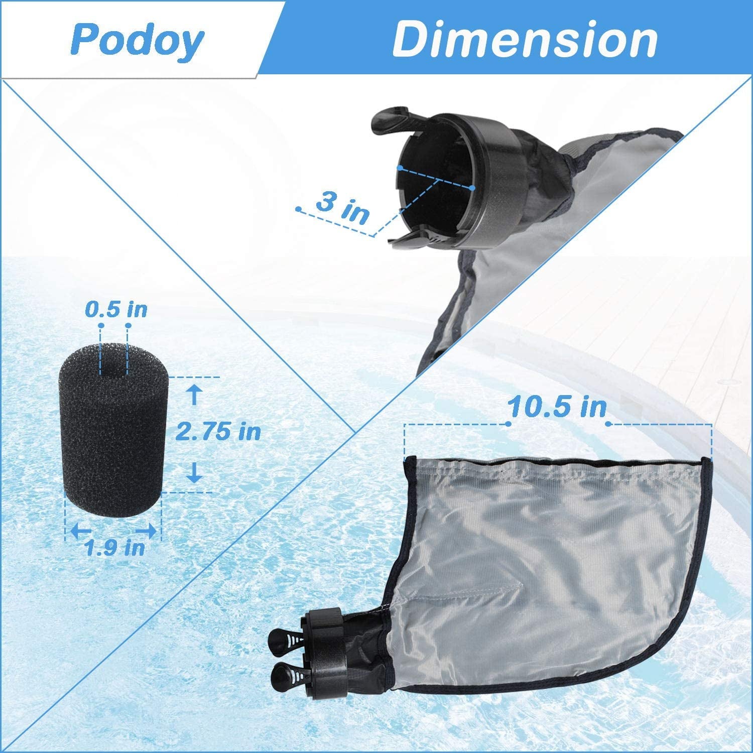 Podoy, 39-310 Zipper Bag for Compatible with Polaris 3900 Pool Cleaner, Accommodate 5 Liters Capacity with 9-100-3105 Sweep Hose Scrubber Replace Gray Double Superbag