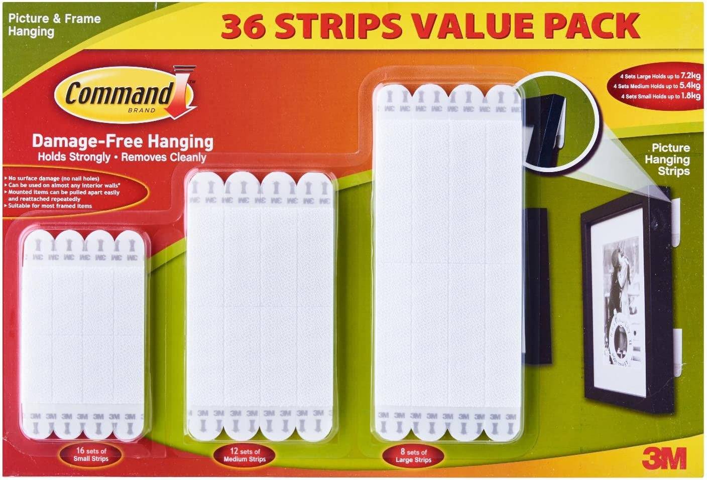 secretgreen.com.au, 3M  36 Picture & Frame Hanging Strips Value Pack