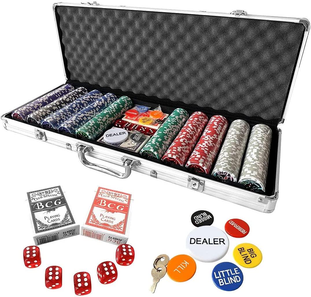 AUSWAY, 500 Holographic Butterfly Chips Poker Set Card Game Play Set Professional Casino Dice Aluminium Case