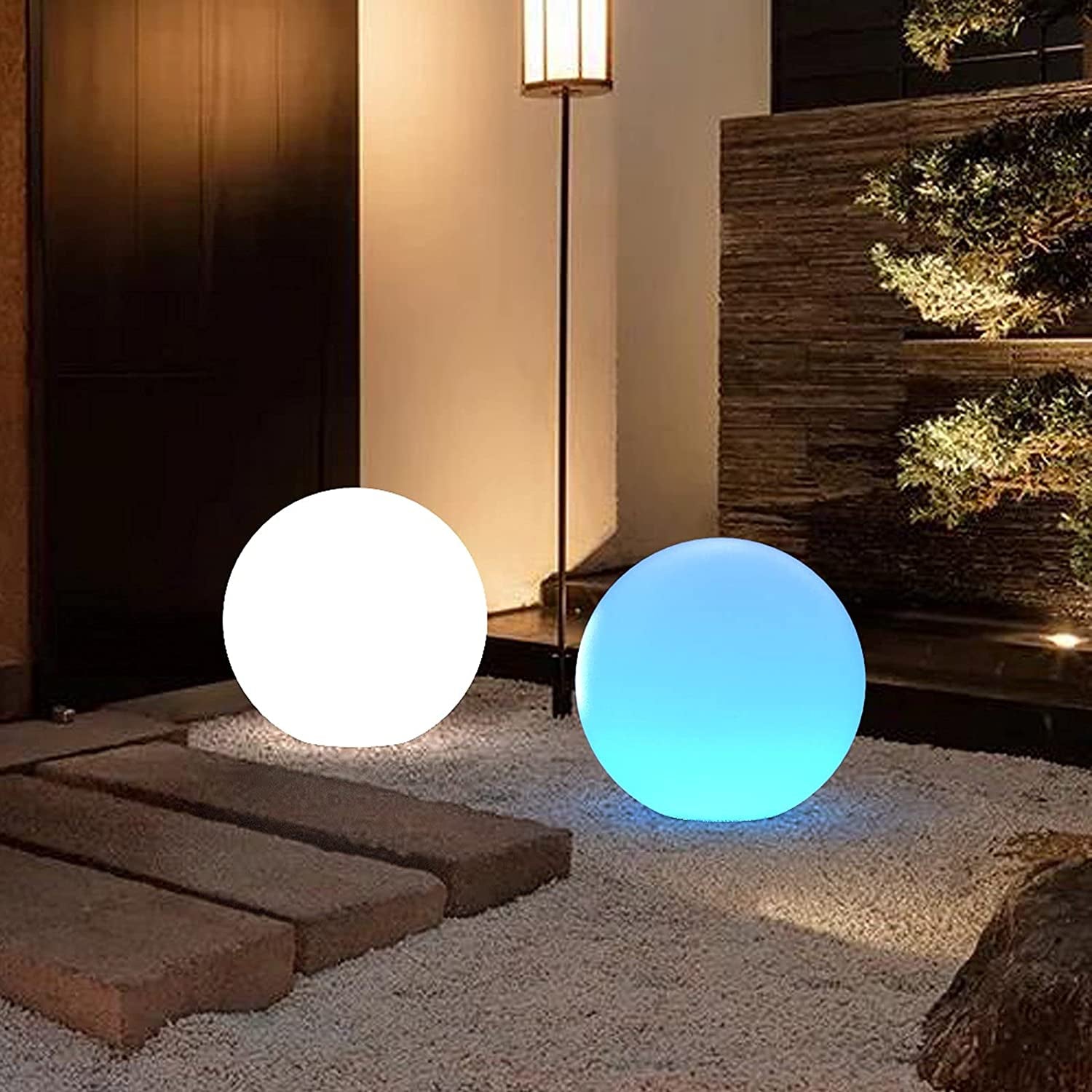 7 PANDAS, 7 PANDAS Solar Rechargeable Garden Lights, Full Moon LED Ball Light with Solar Battery Power, 7 RGB Colors Changing IP65 Waterproof for Decorative Outdoor Indoor(35Cm, 2 Pack)